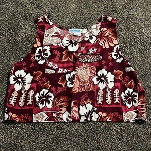 Fun-Wear women’s medium red Hawaiian rayon crop top summer beach luau vacation